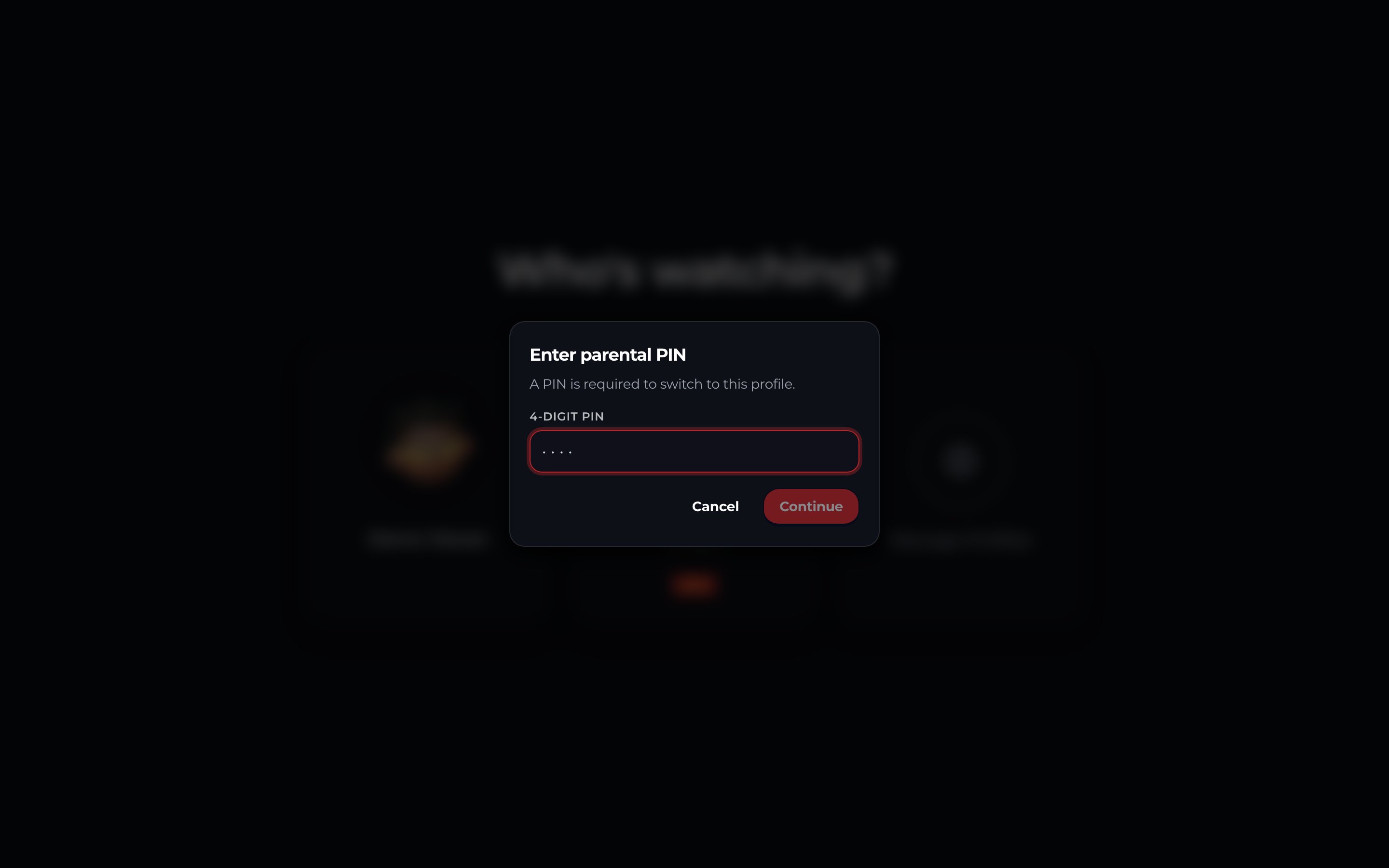 Streamly Who’s Watching profile picker on the viewer storefront.