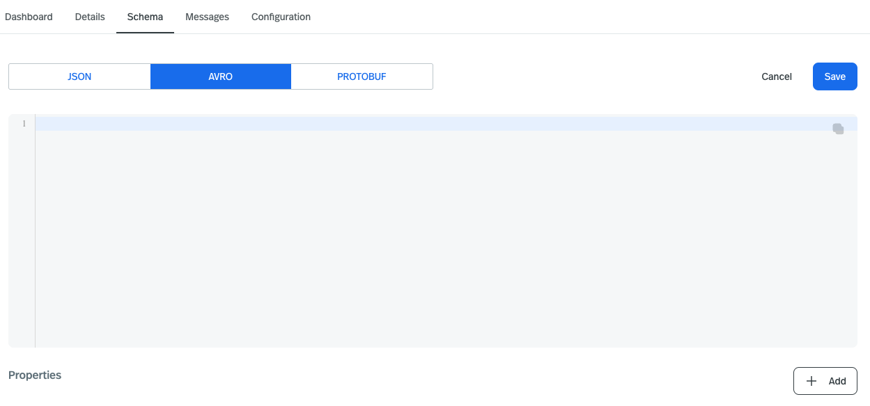 screenshot of the create schema page