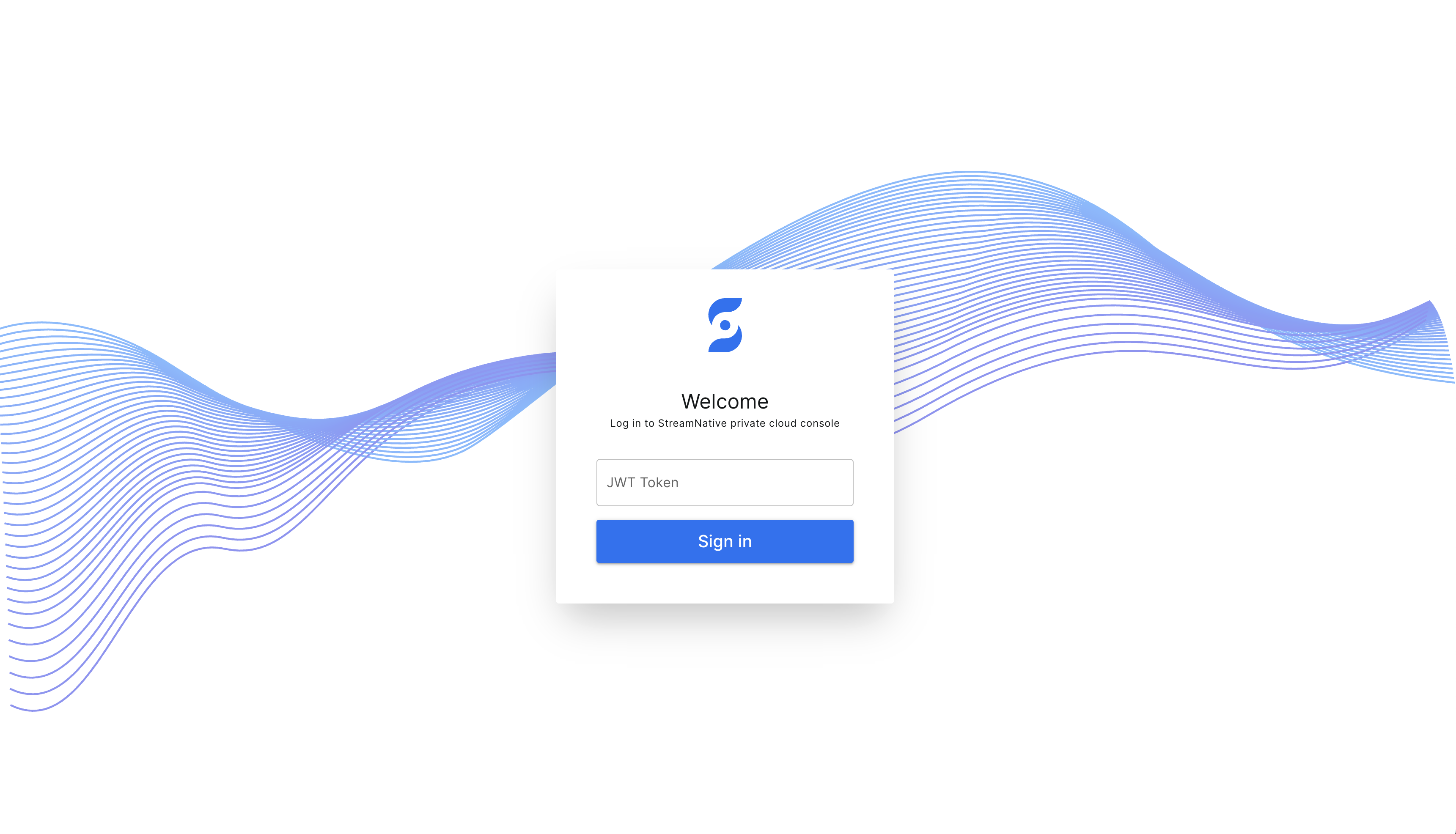 StreamNative Console sign-in page with the JWT Token field