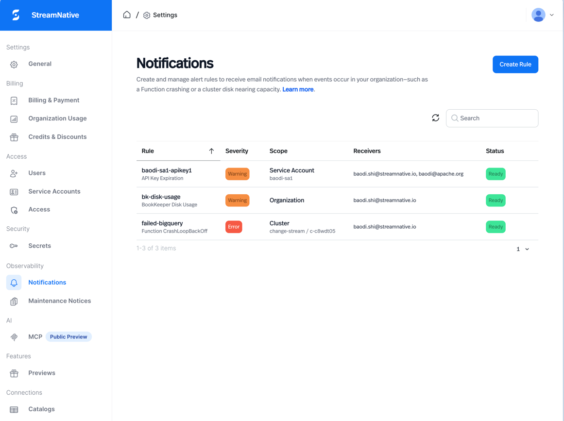 Example notification email