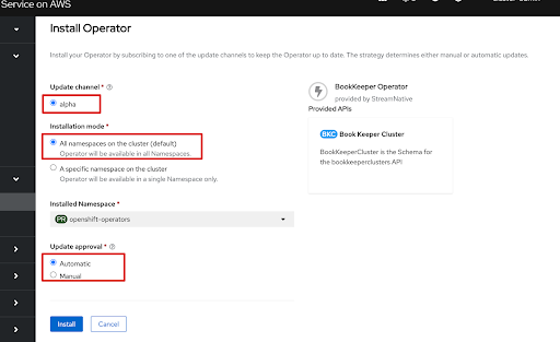 screenshot of customizing Operators' configurations