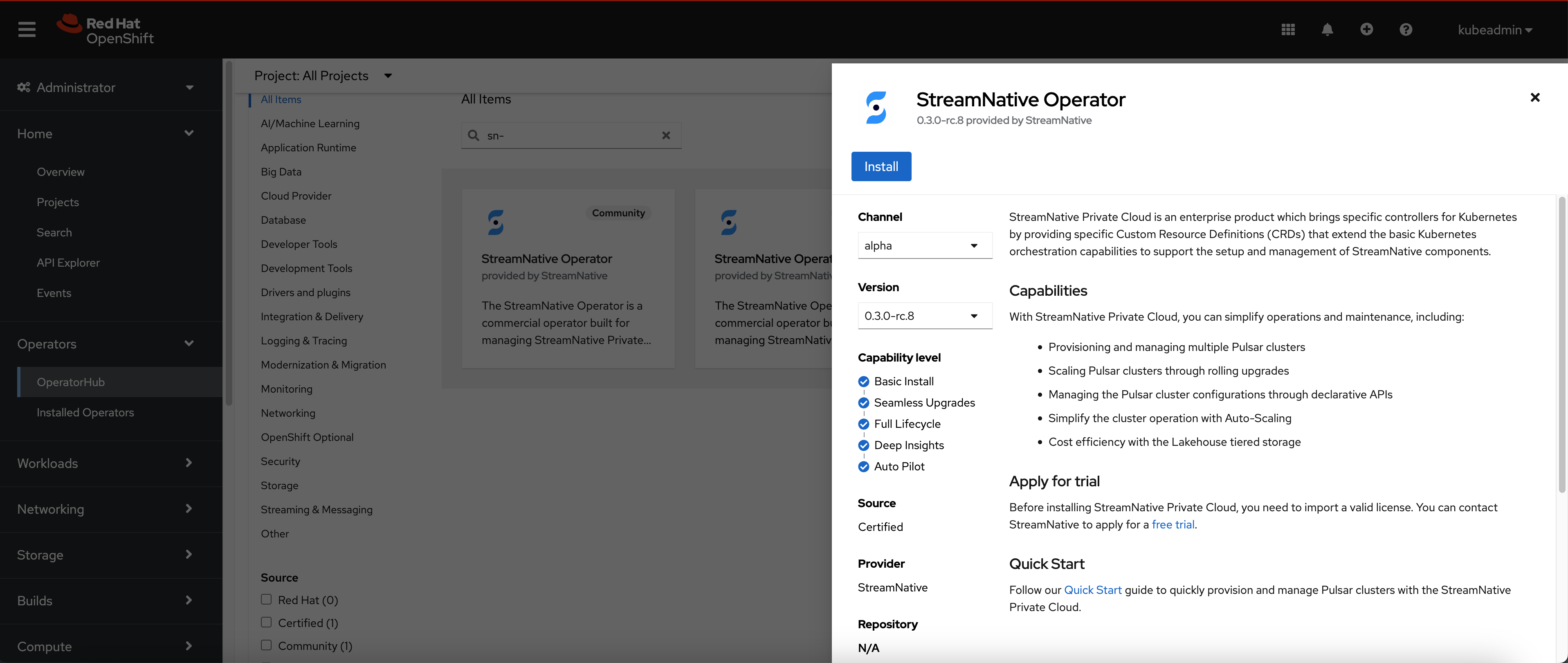 Deploy on Red Hat Openshift - StreamNative Documentation