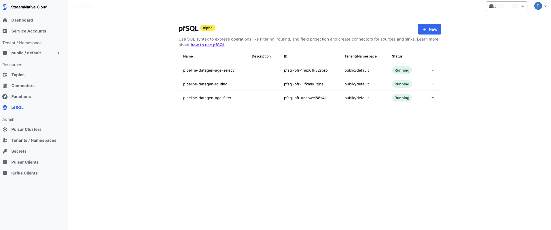 screenshot of pfsql overview