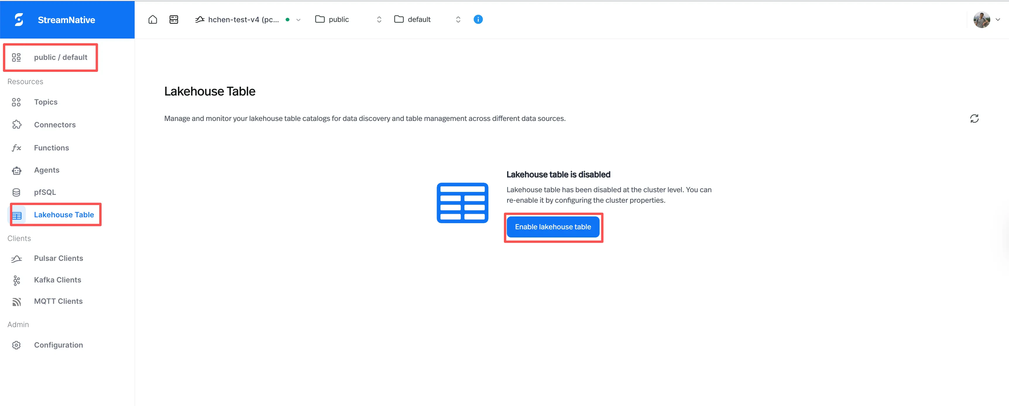 Enable Lakehouse Table at the namespace level