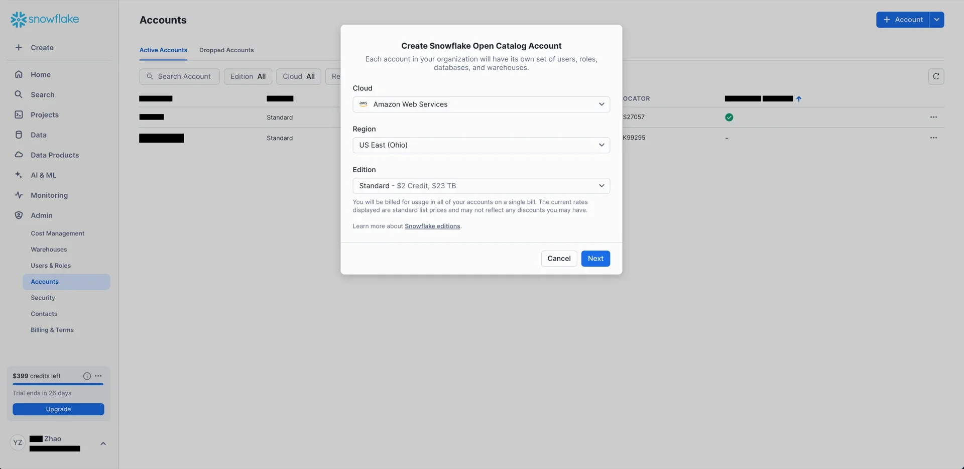 Account configuration
