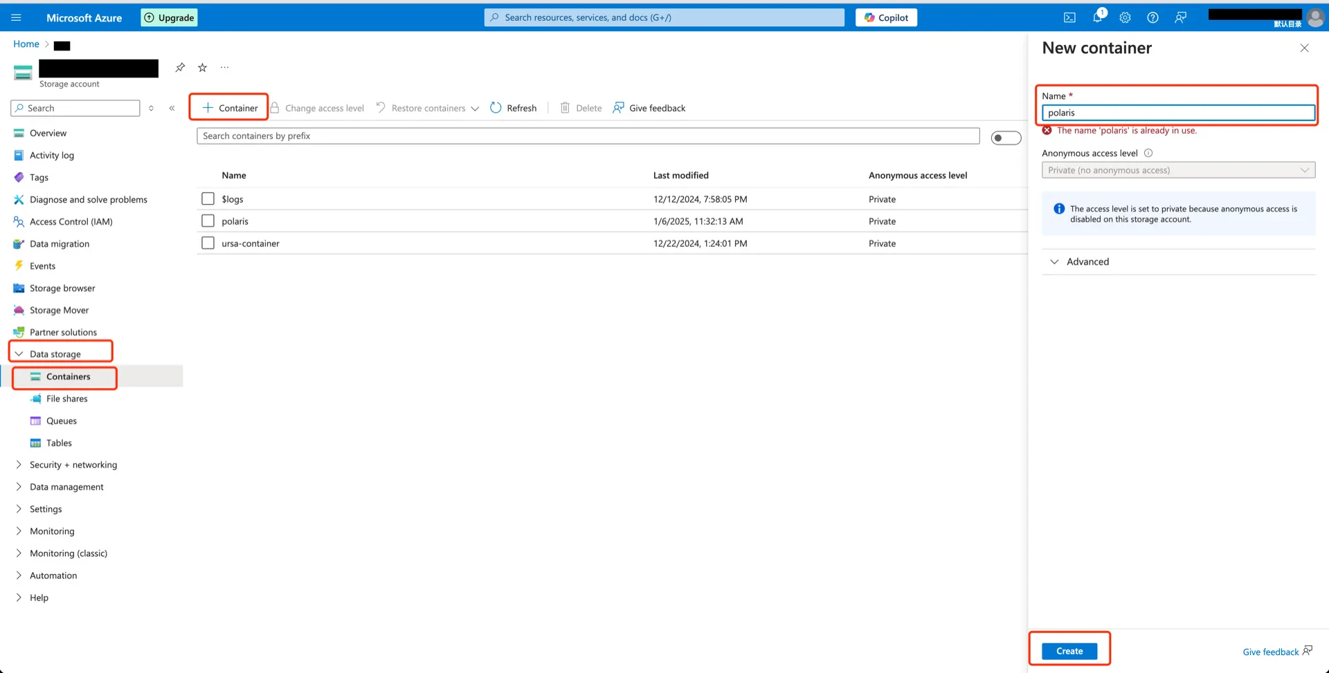 Create container