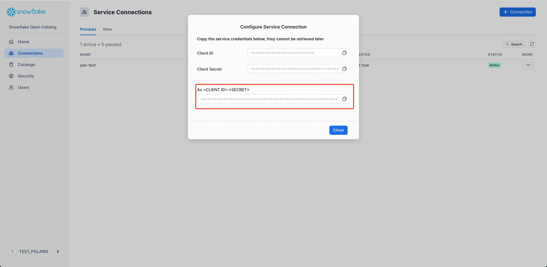 Connection credentials
