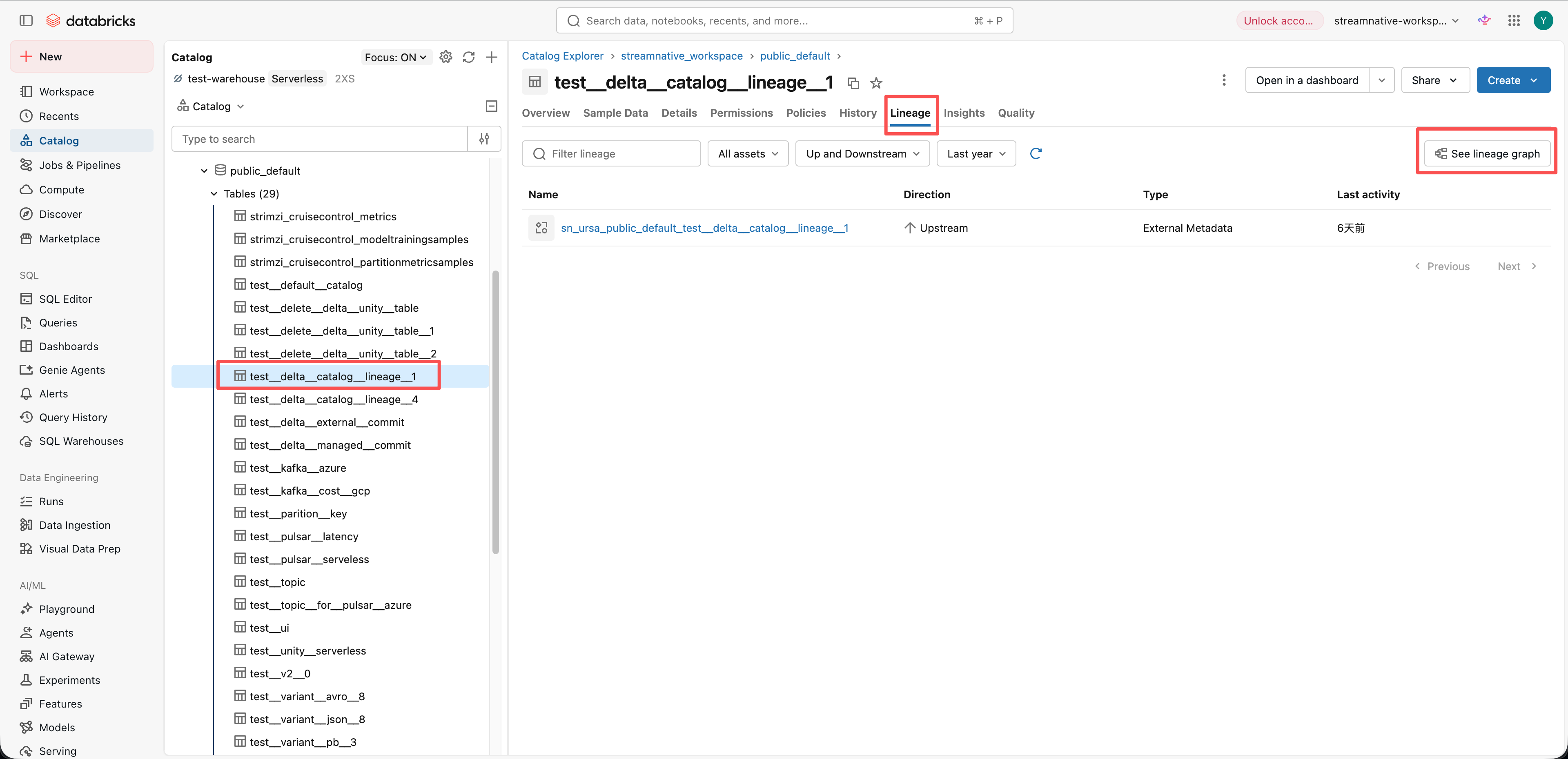 Open the destination table's Lineage tab and select See lineage graph