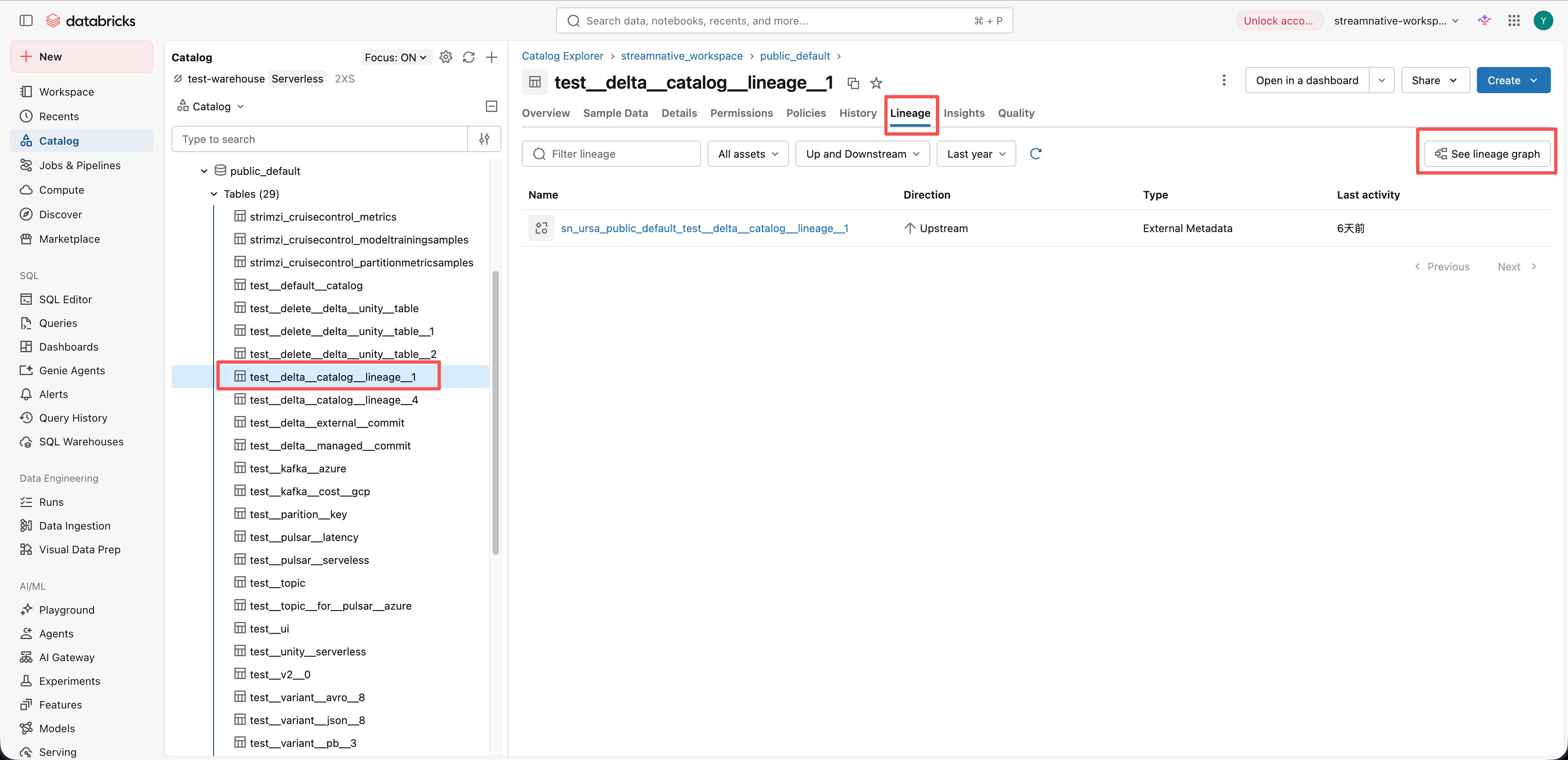 Open the destination table's Lineage tab and select See lineage graph