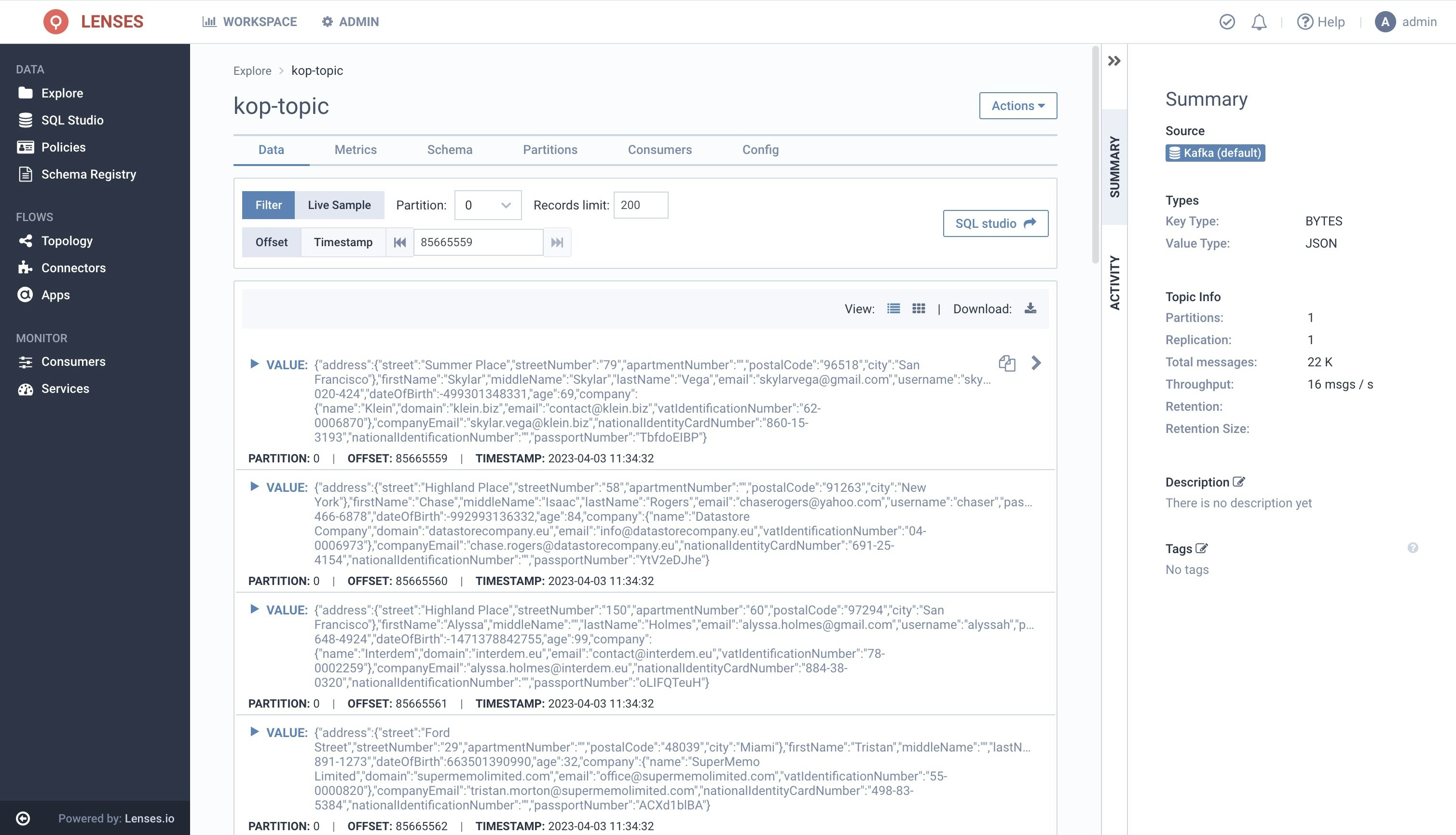 view data in the kop-topic topic