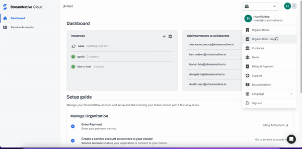 gif of viewing your organization usage