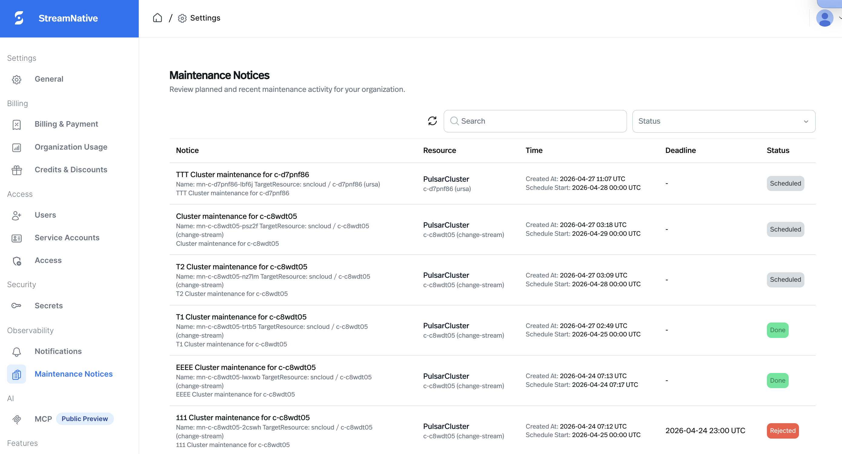 Maintenance Notification - StreamNative Documentation