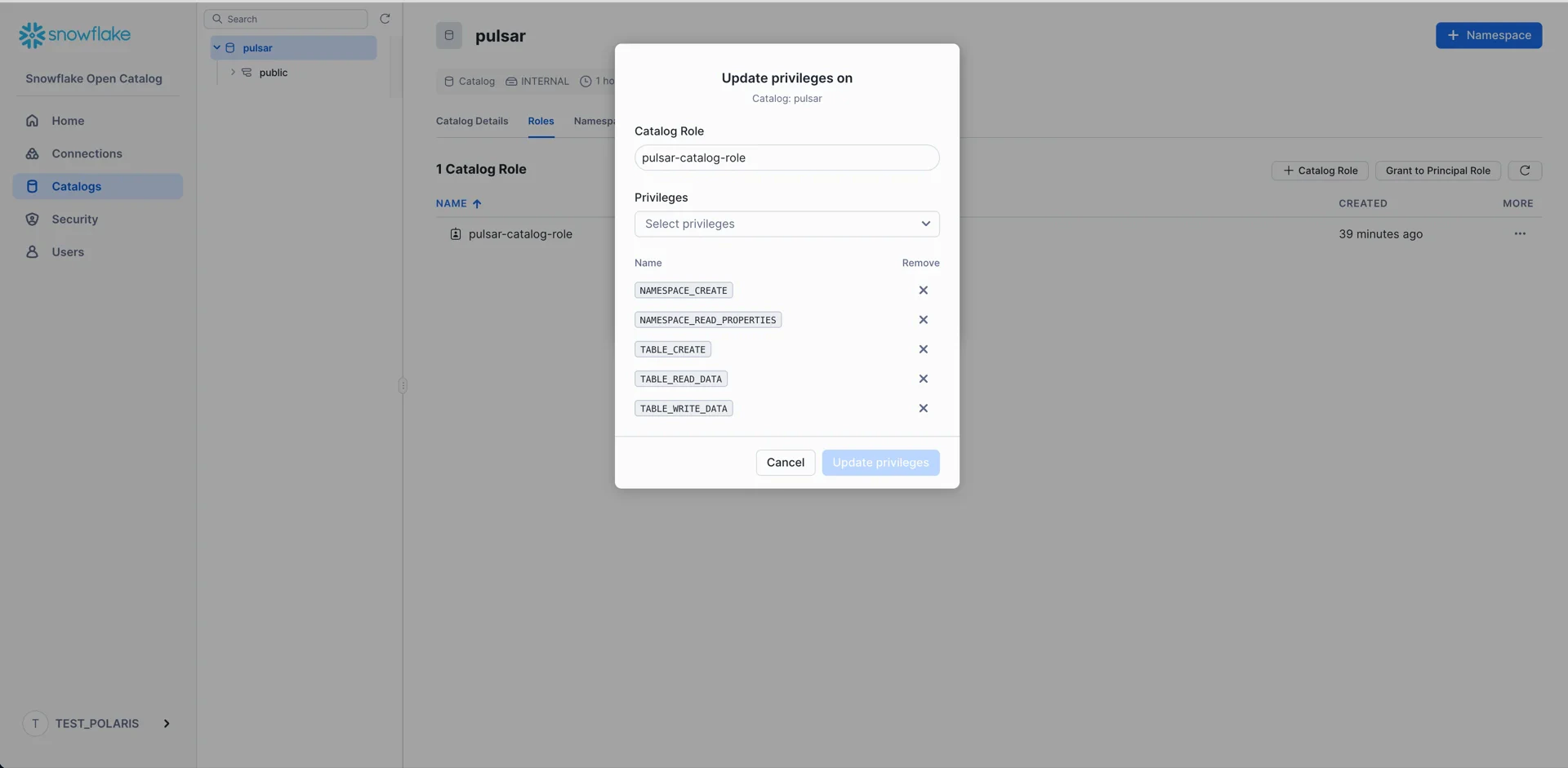 Create catalog role