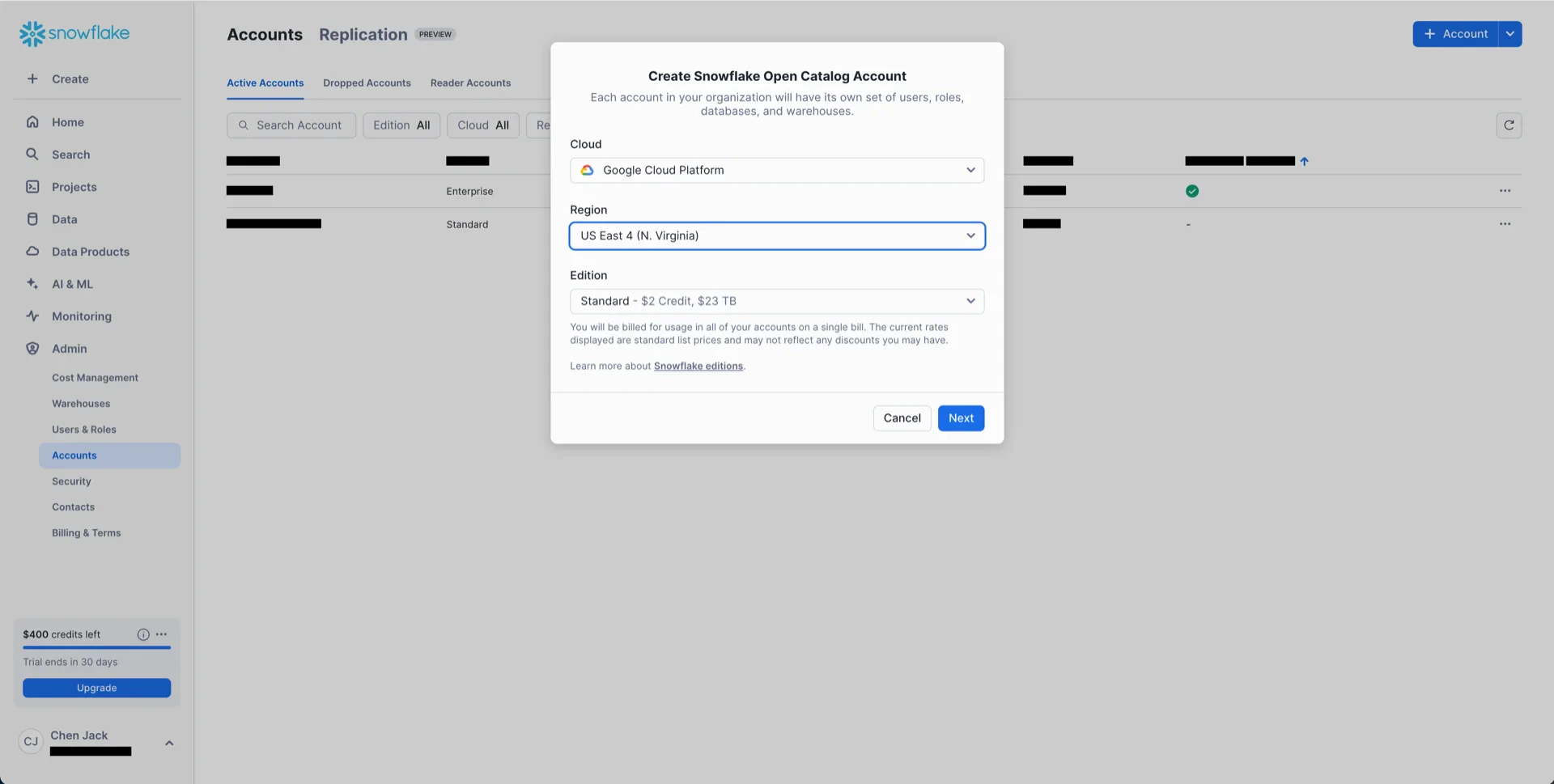 Account configuration