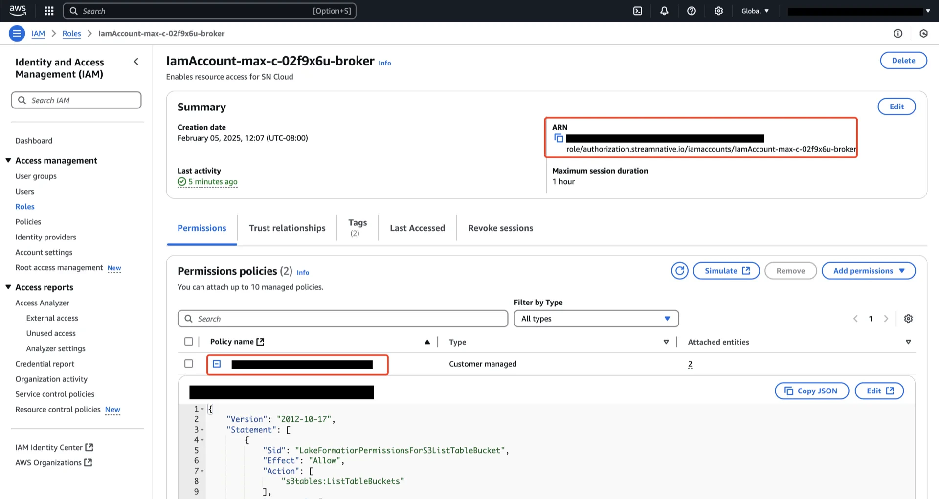 IAM permissions example