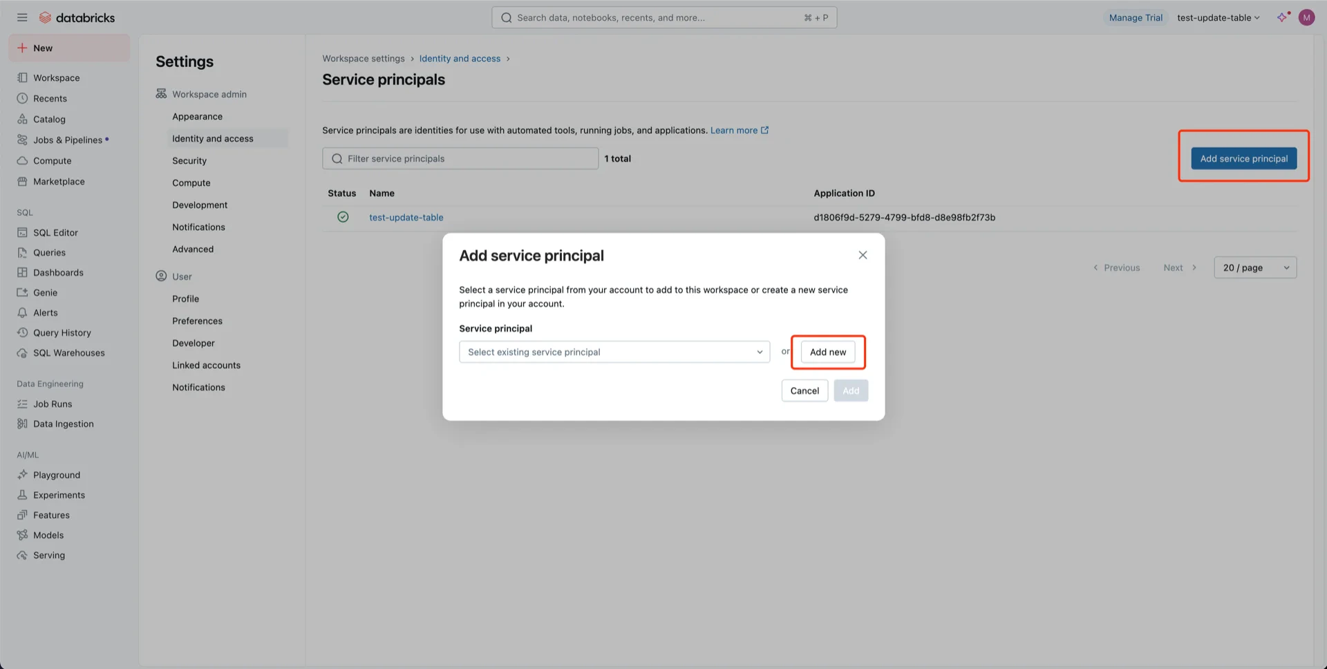Add service principal