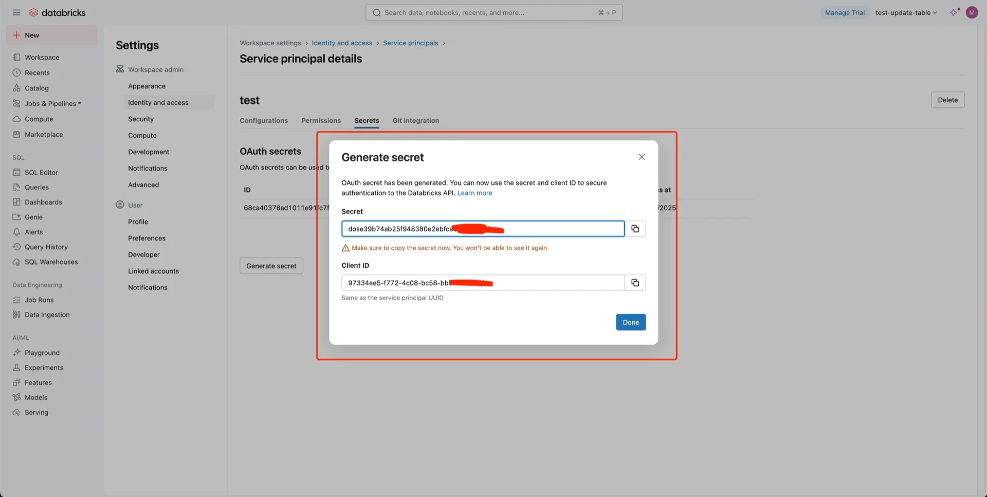 Generated credentials