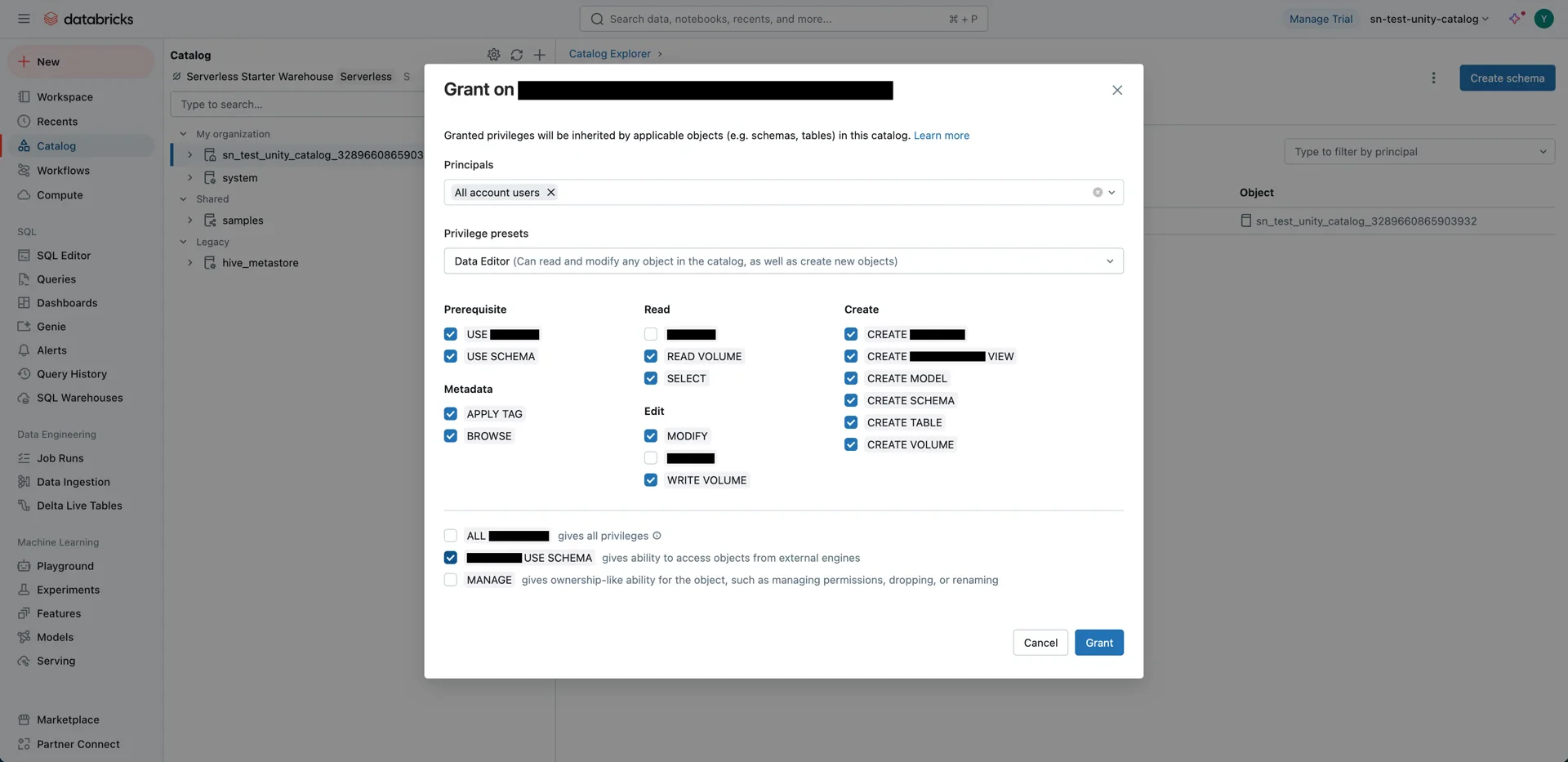 Privilege settings
