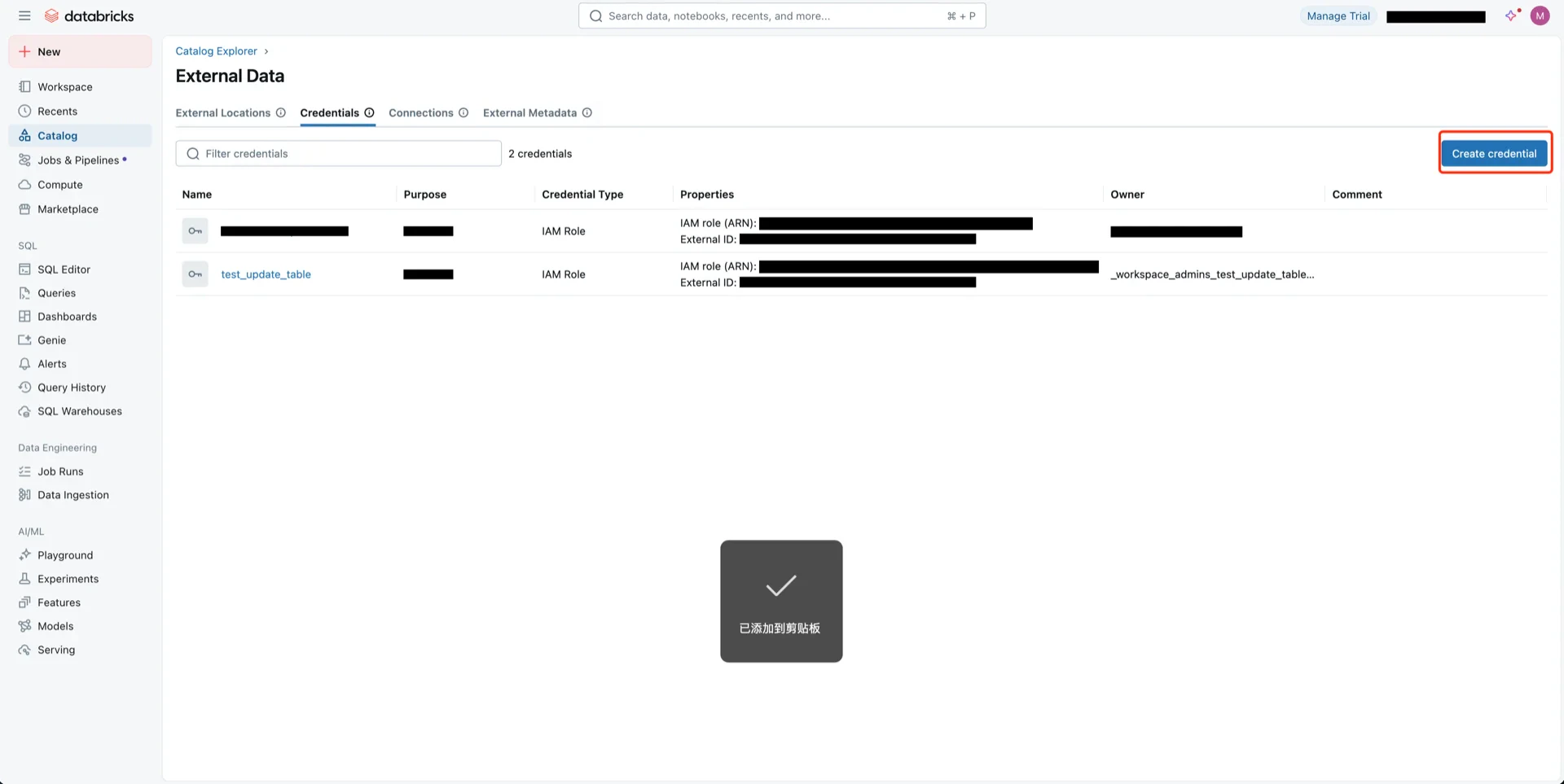 Create credential