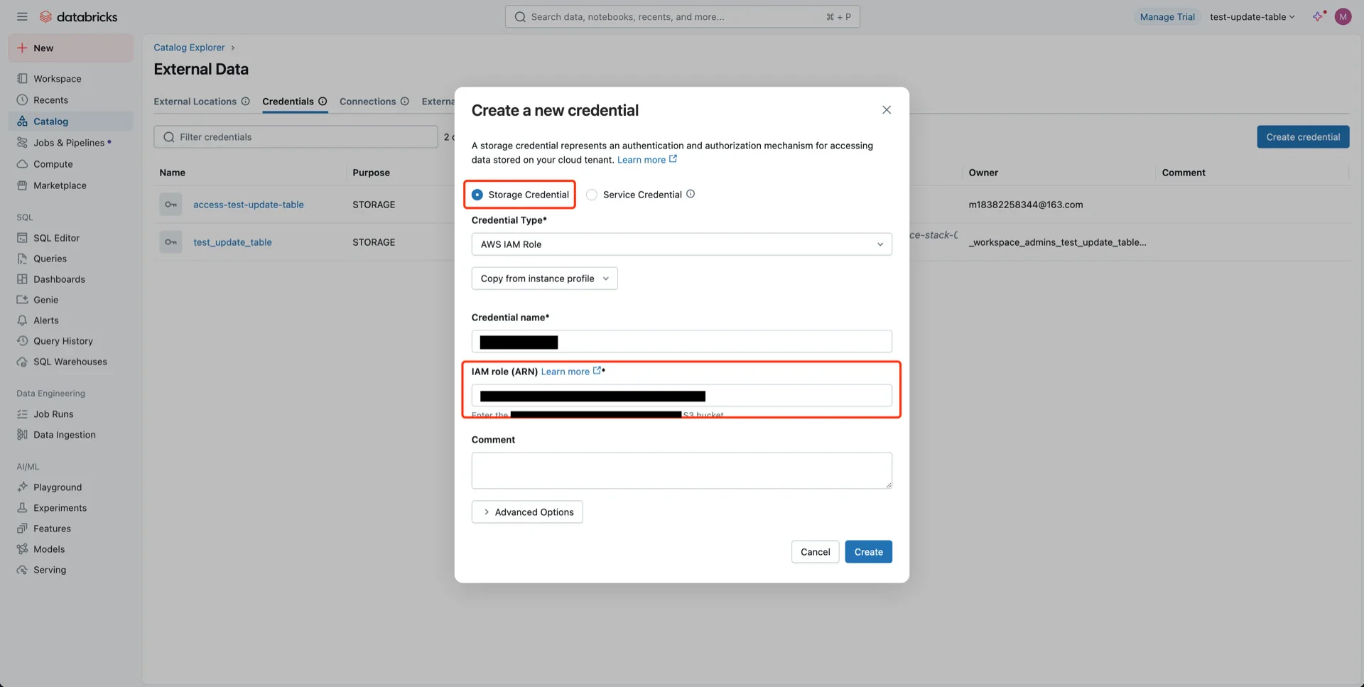 Credential form