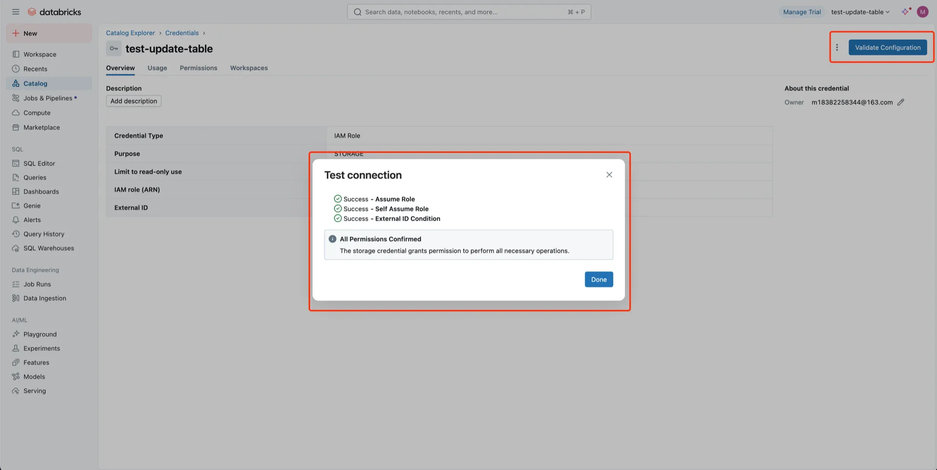 Validate credential