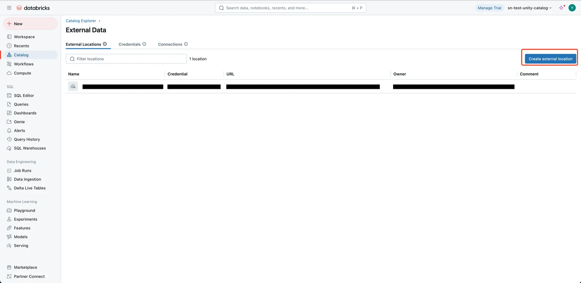 Create external location