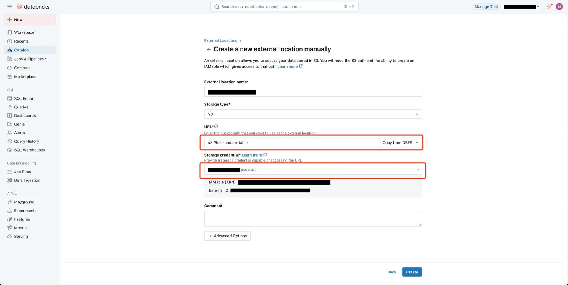 External location form