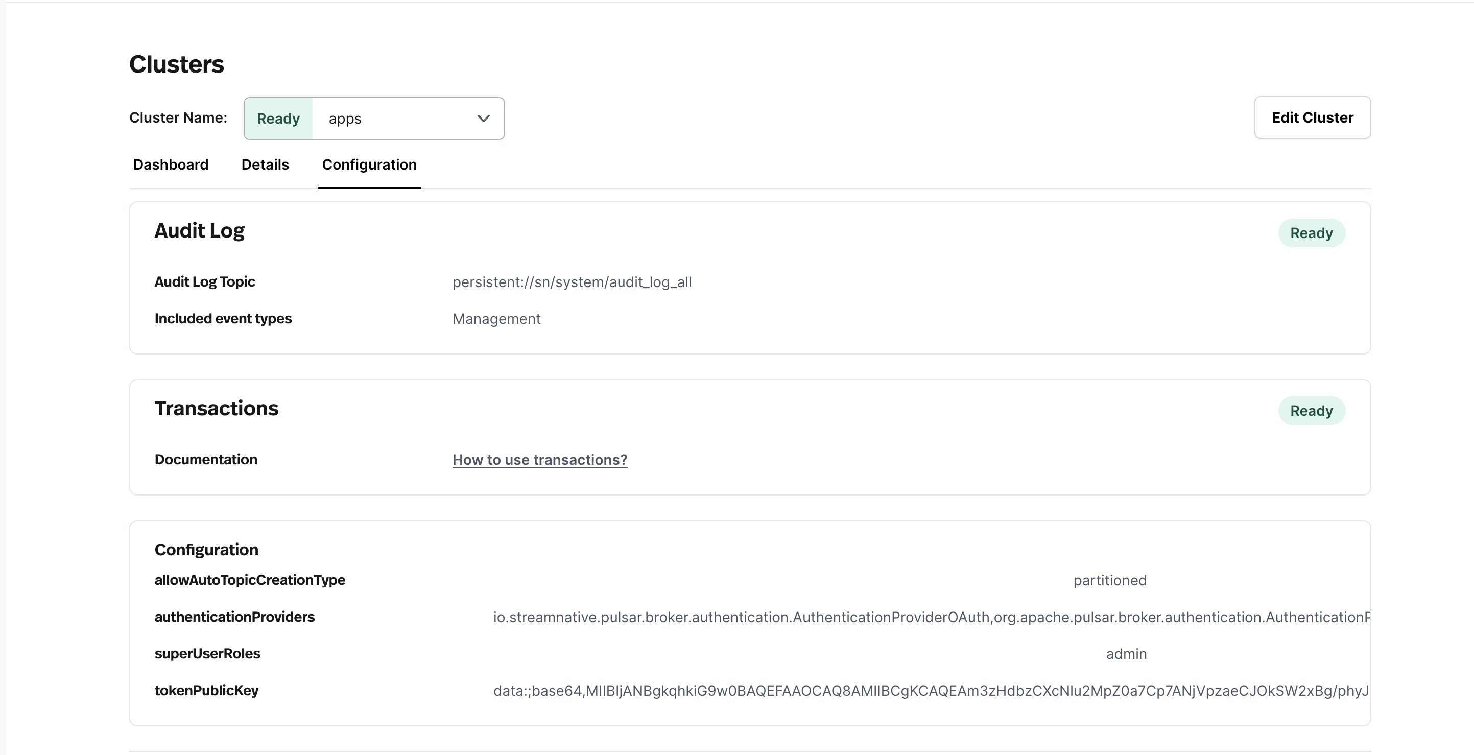 Cluster Configuration Tab