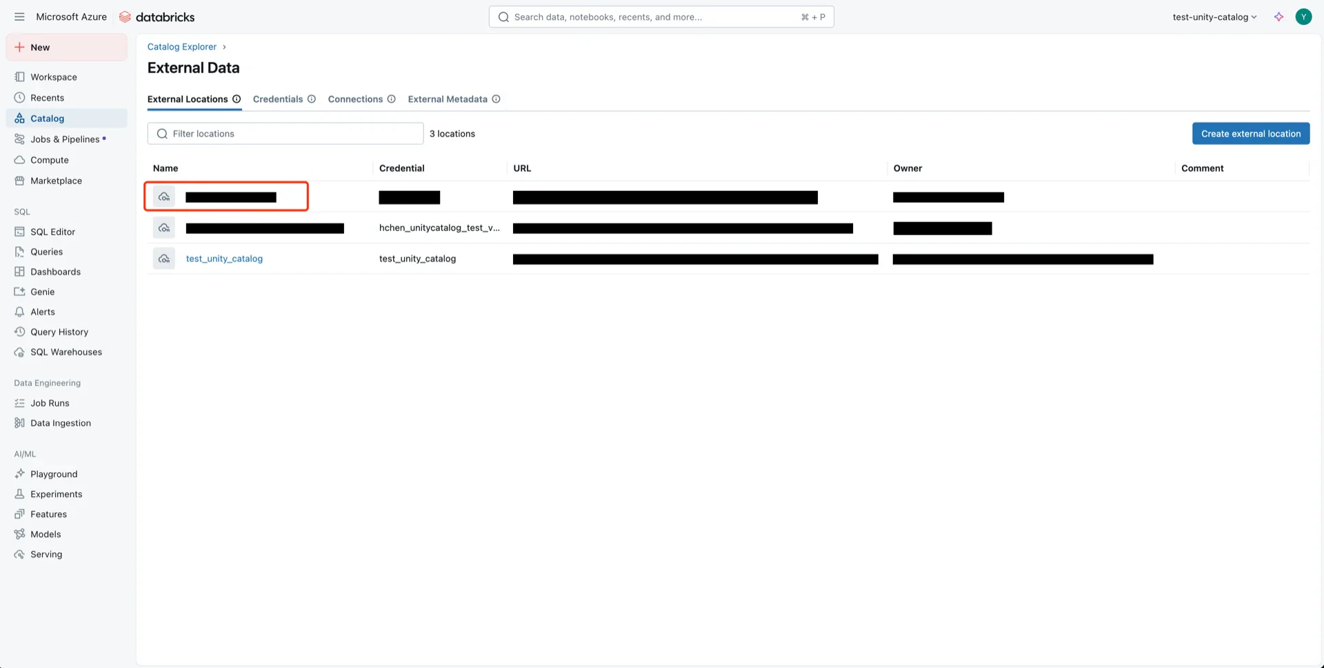 External location created