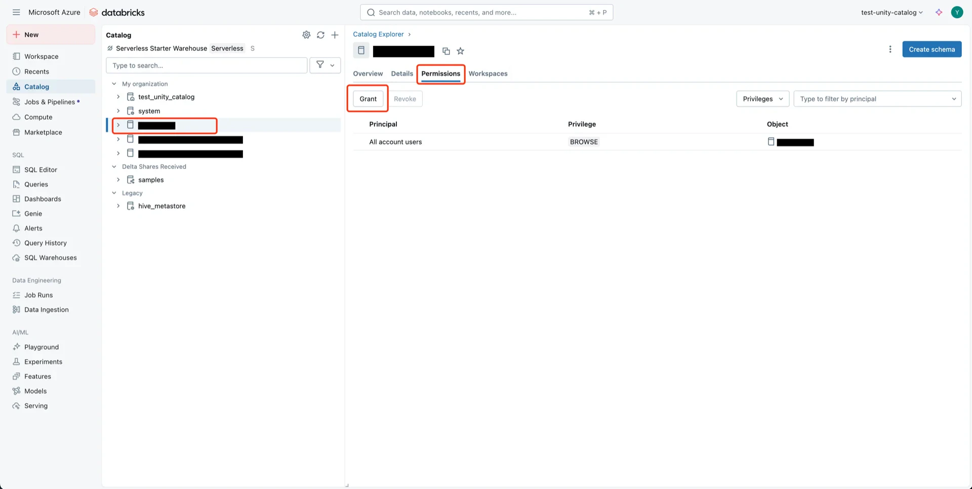 Catalog permissions