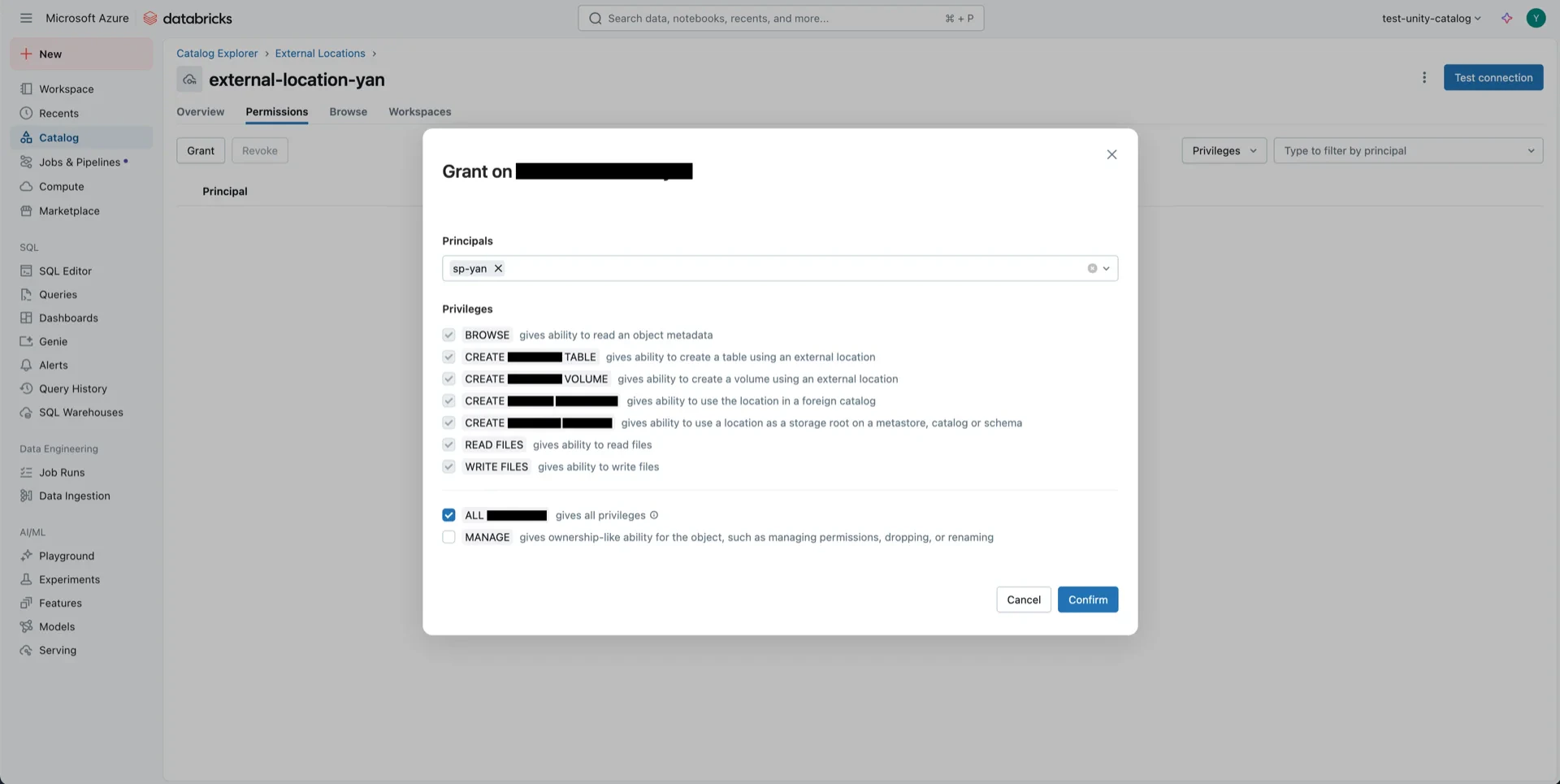 Grant external location permission