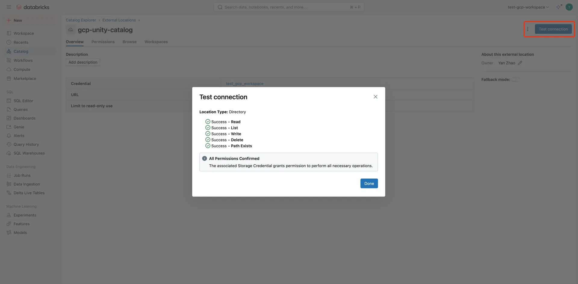 External location created