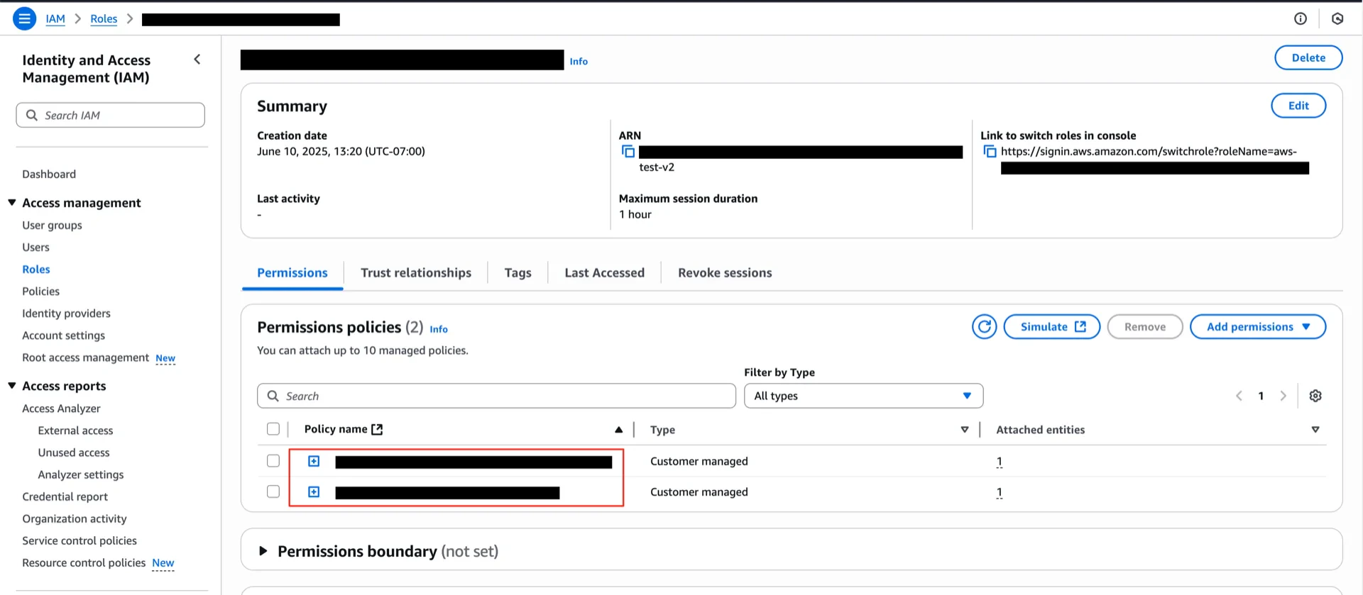 Attach policies to role