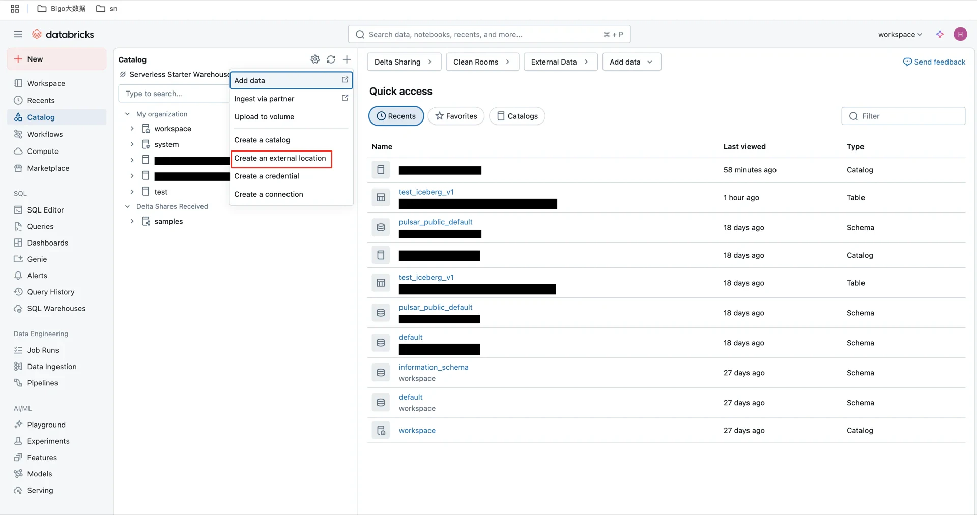 Create external location