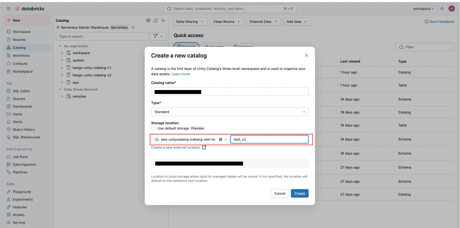 Select external location