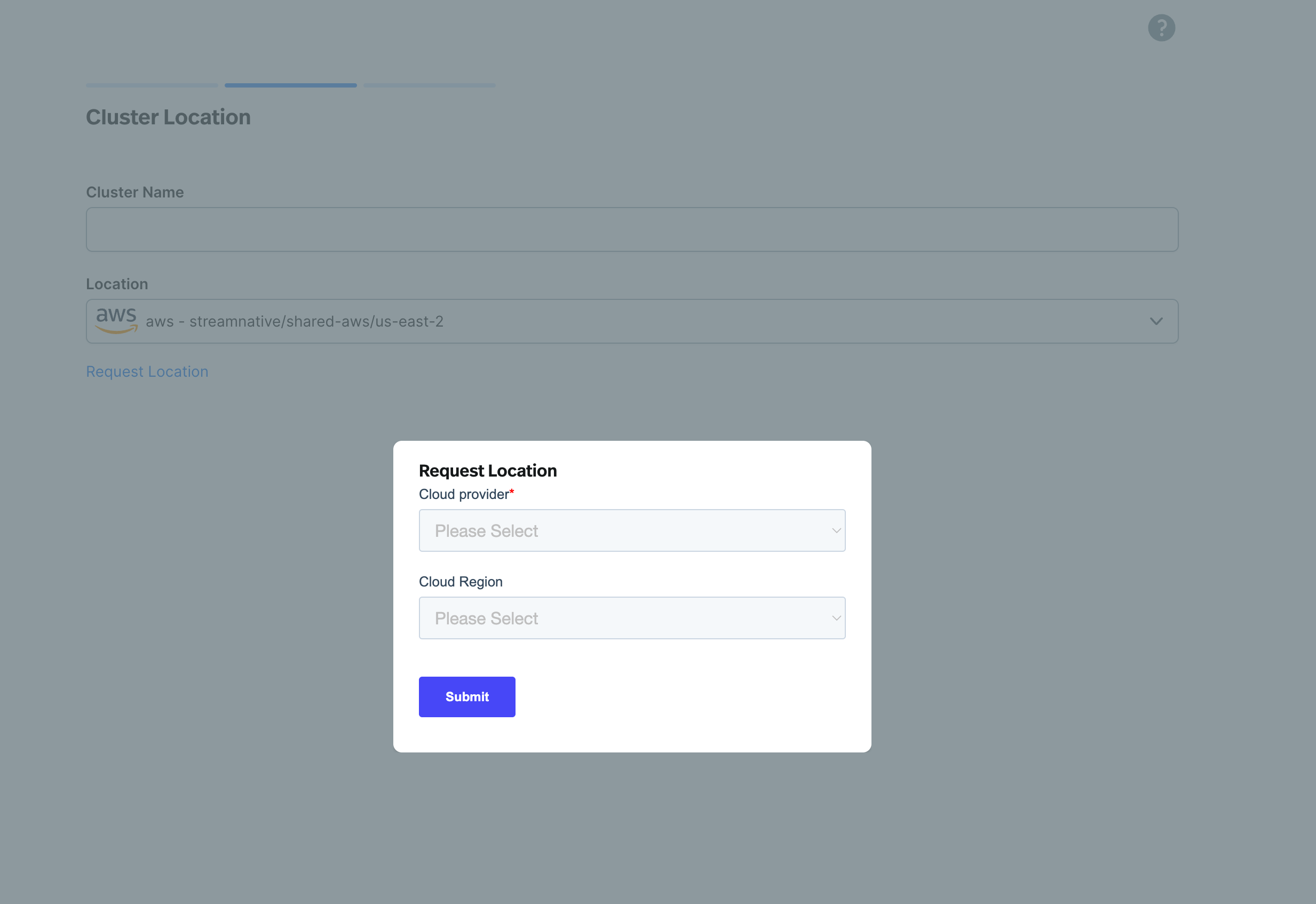 Support for requesting a new region