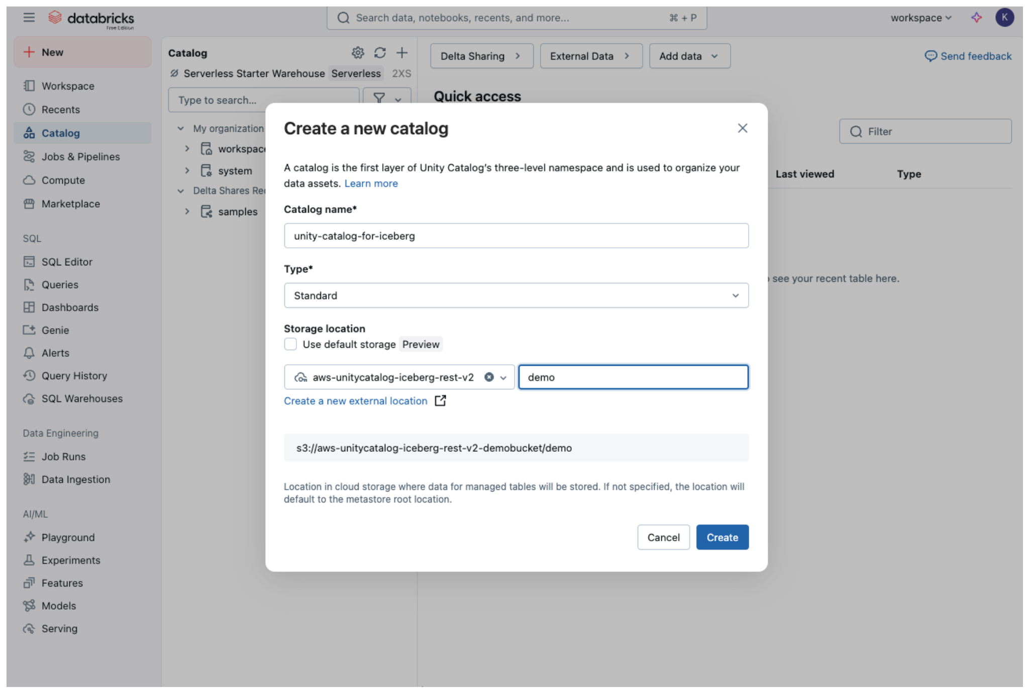 Creat storage bucket databricks