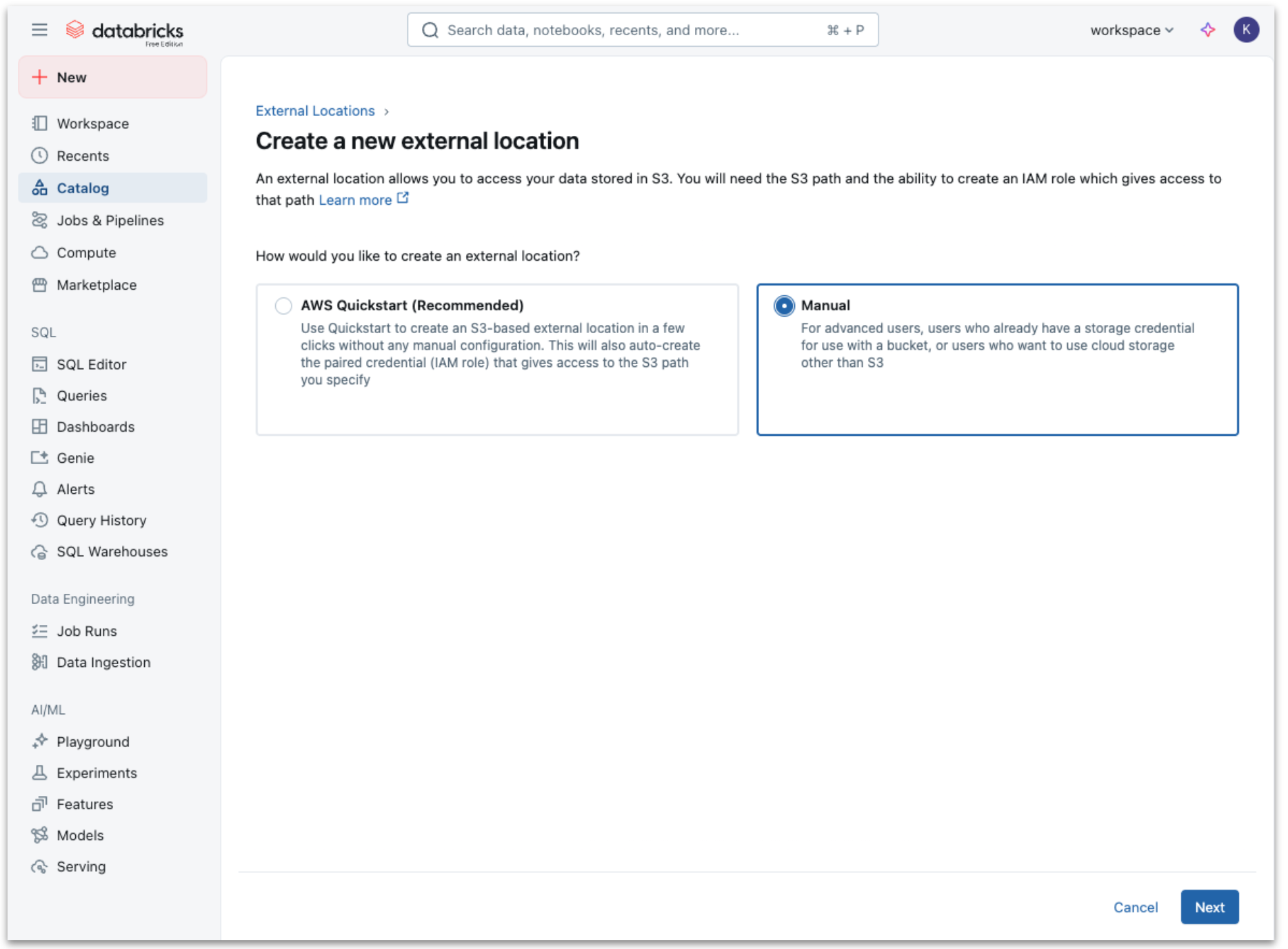 Creat storage bucket databricks