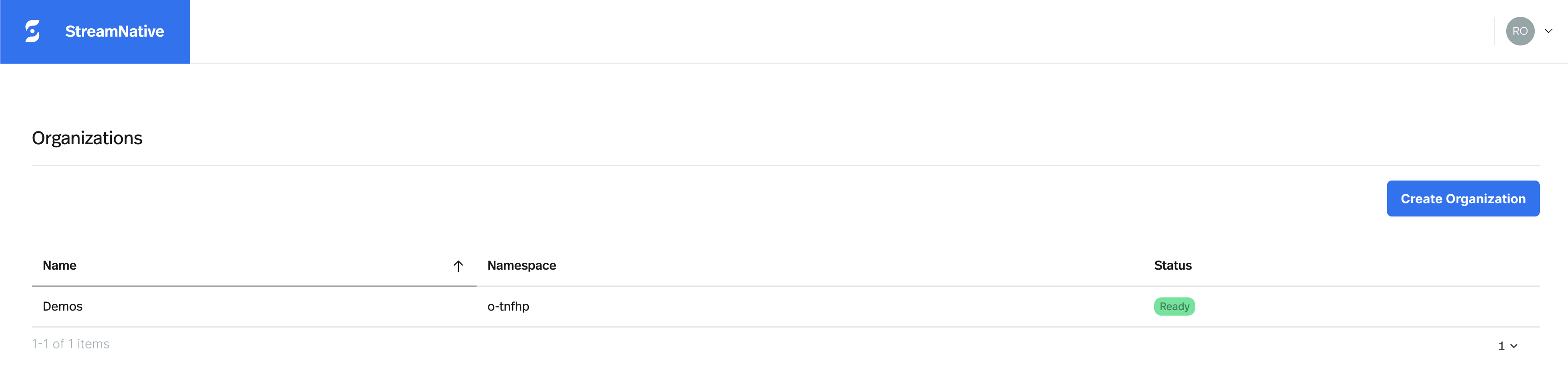 screenshot of organization section