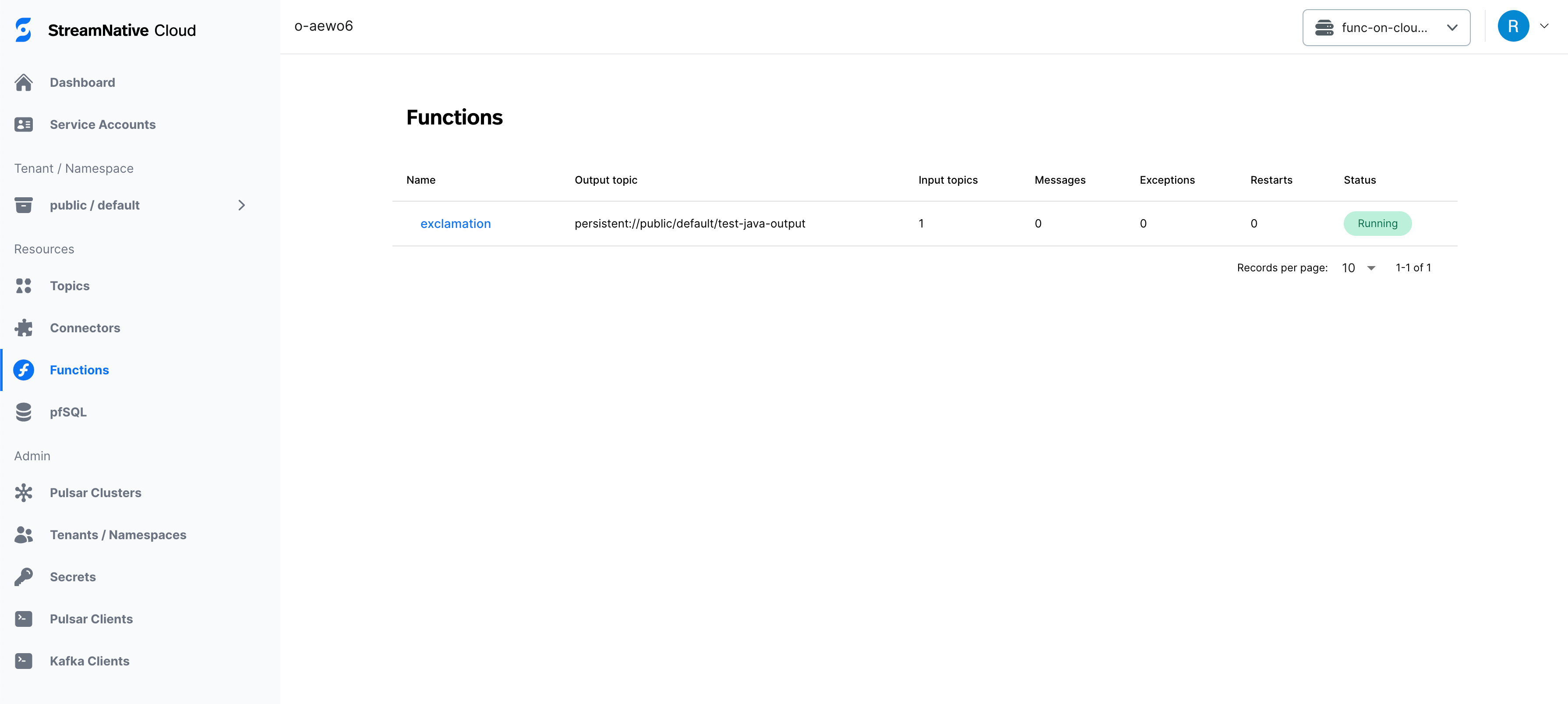 screenshot of functions detail page