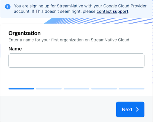 a screenshot of creating an organization for GCP