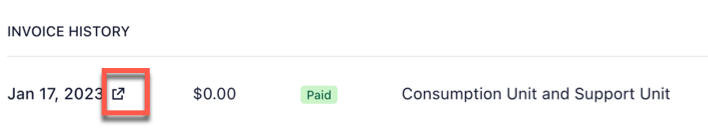 screenshot of invoice history section on the billing page