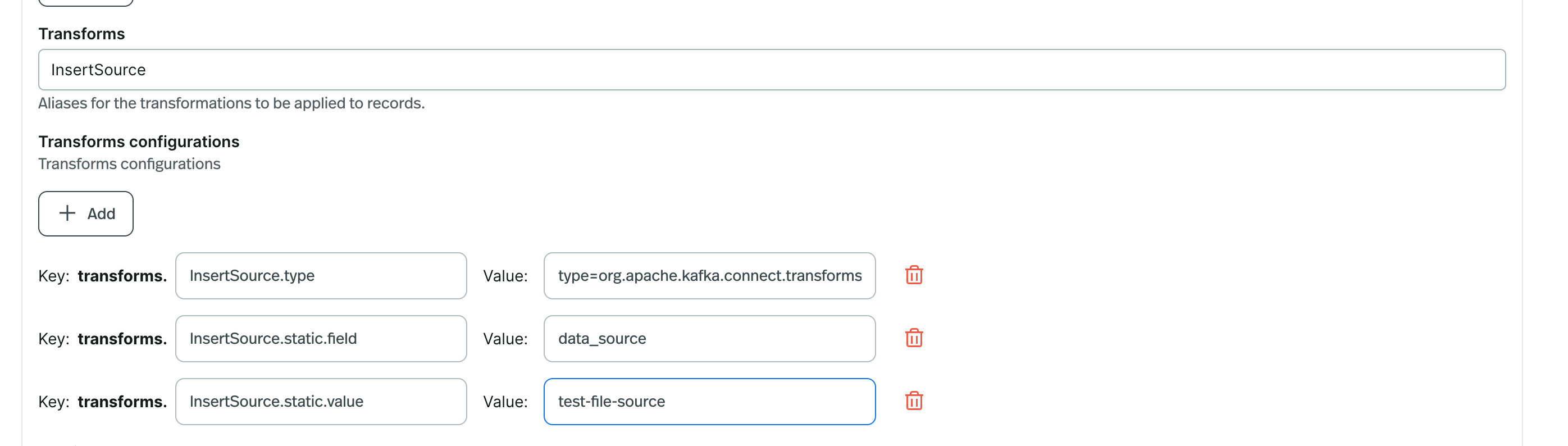 image of creating kafka datagen source connect with SMT
