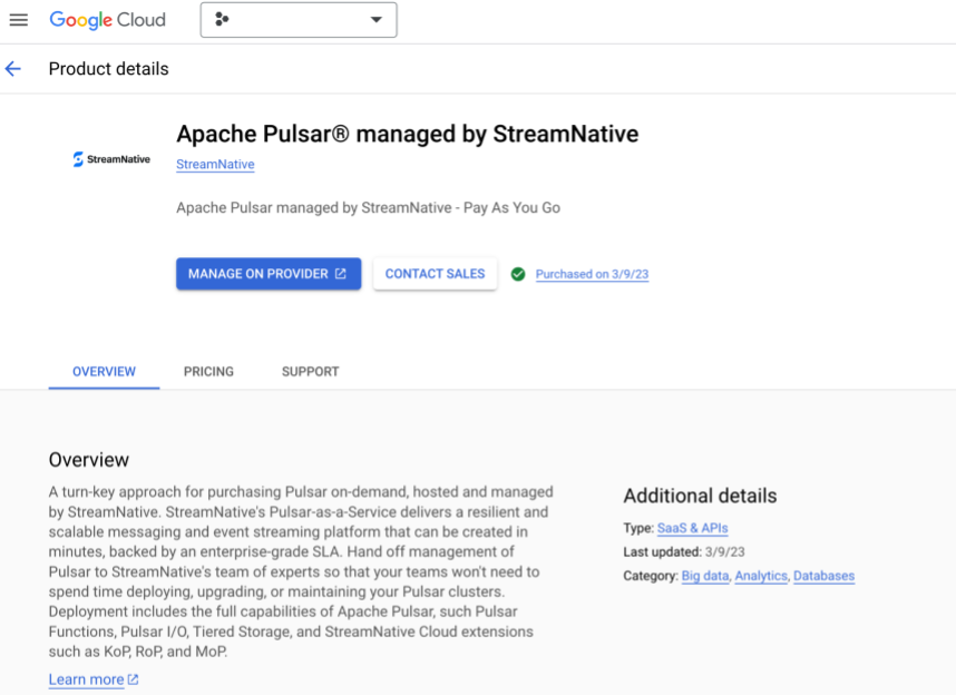 a screenshot of managing on provider on GCP