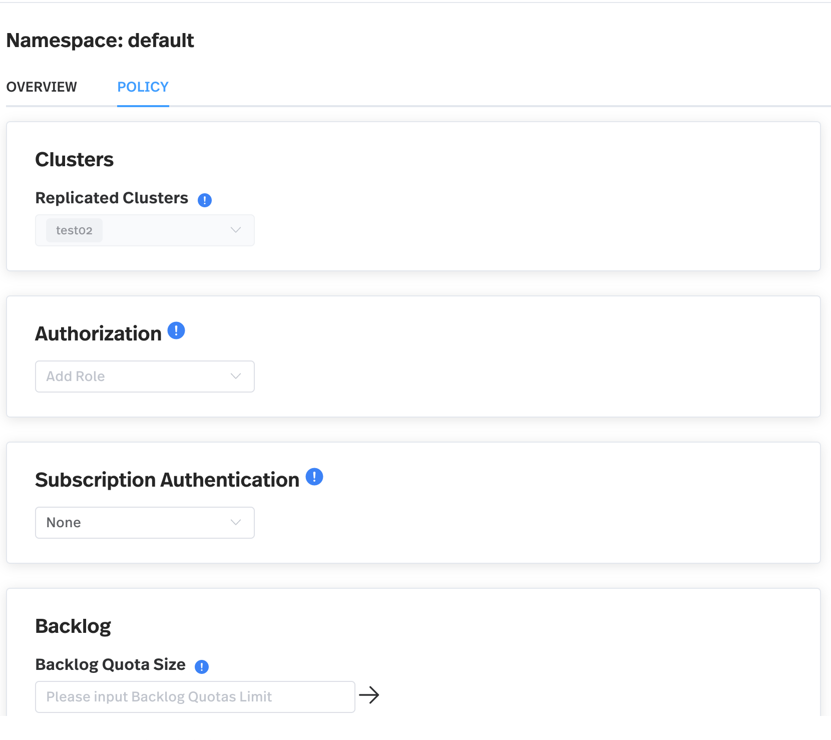 screenshot of namespace policy