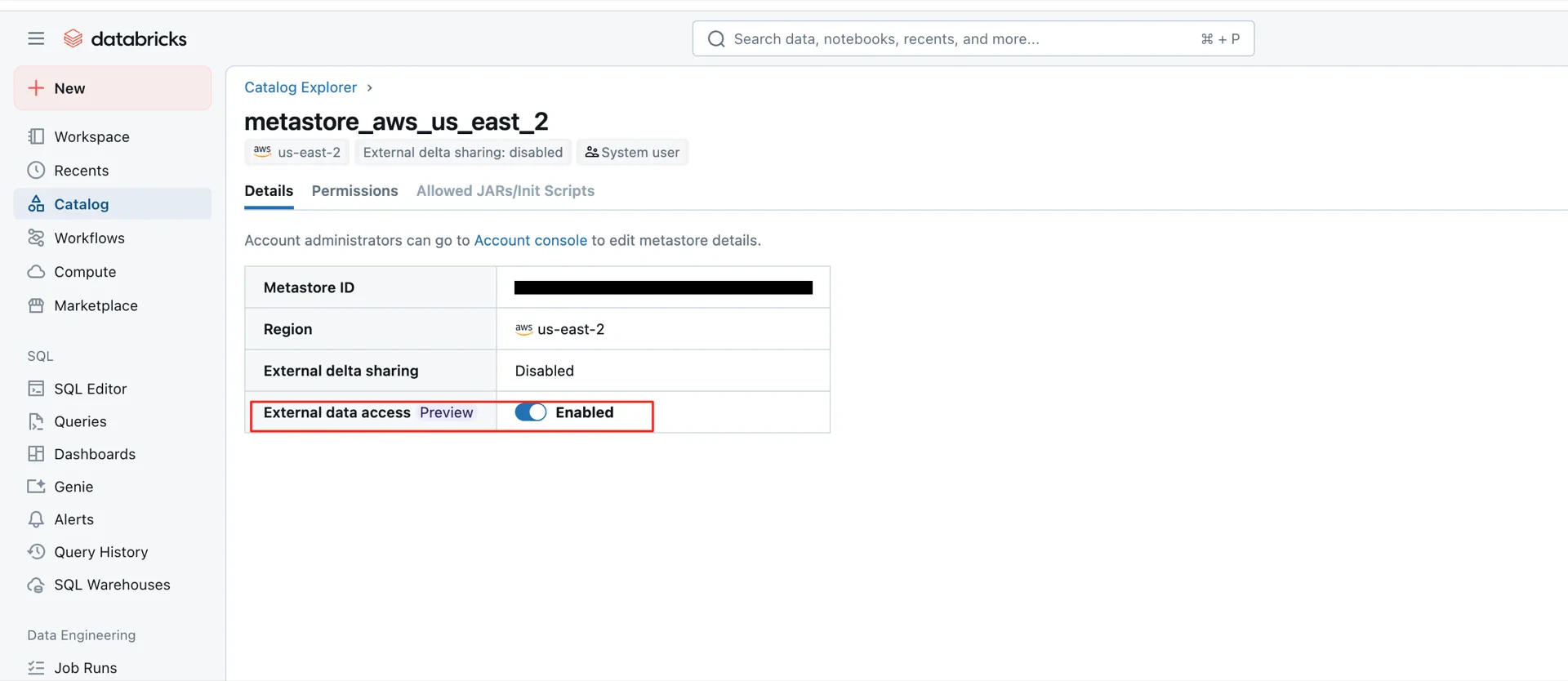 External data access enabled