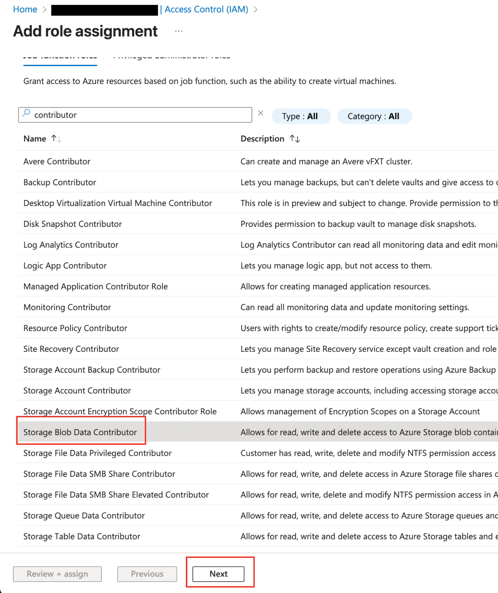 Grant Blob Data Contributor