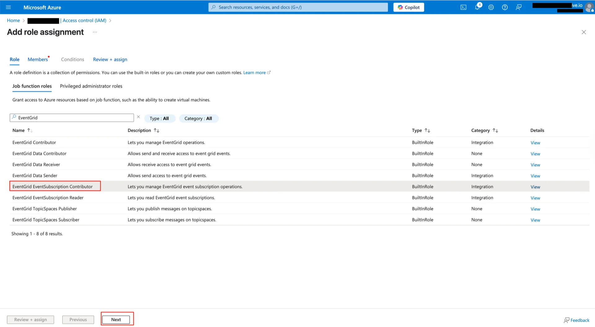 Grant EventGrid Contributor