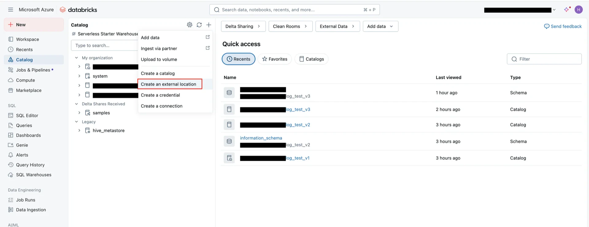 Create external location