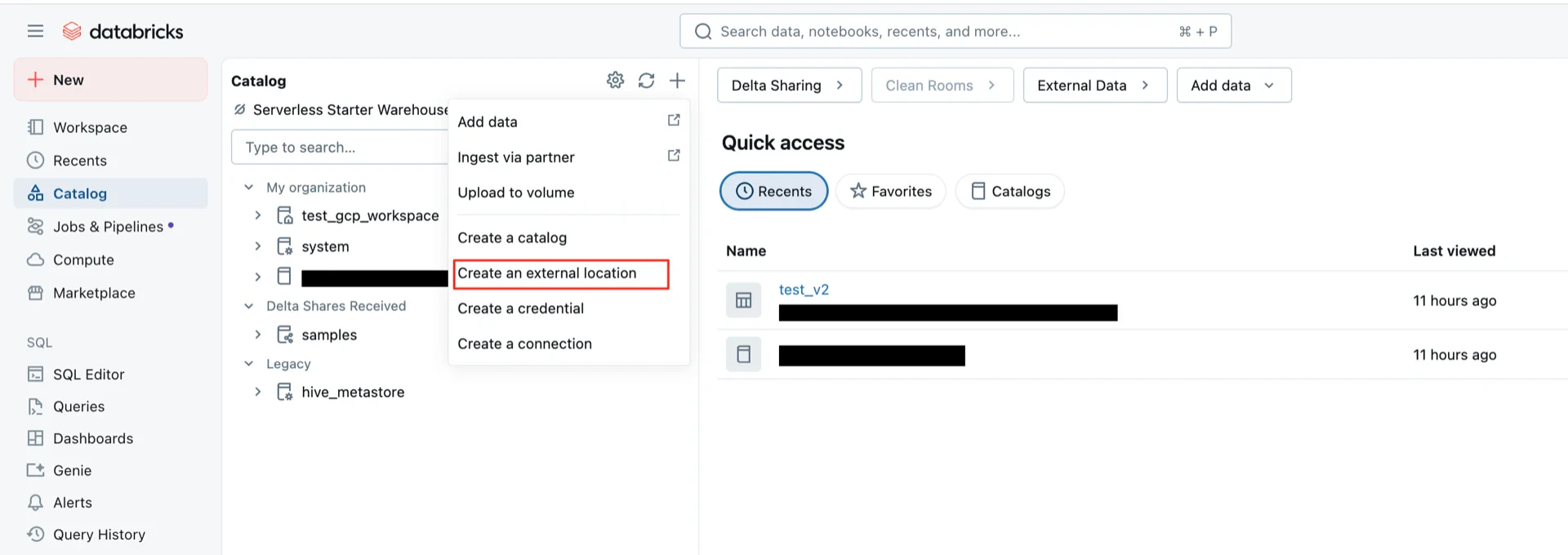 Create external location